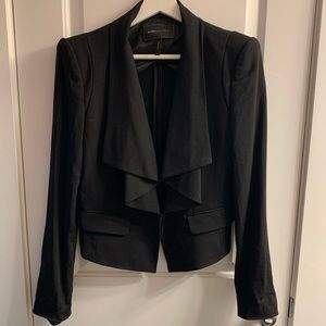 BCBGMAXAZRIA cropped waterfall power shoulder blazer in stretch wool